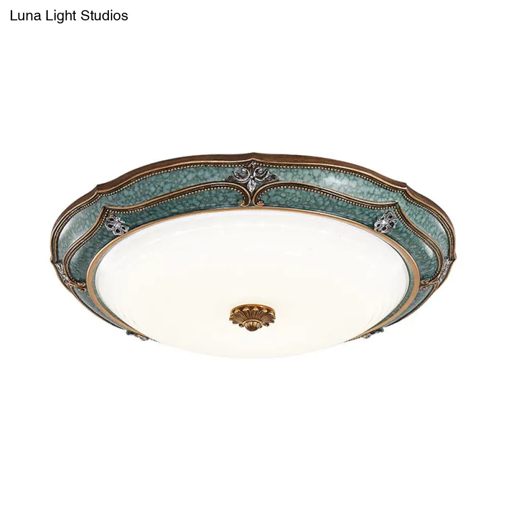 Traditional Green Resin Ceiling Mounted Led Flower Flush Mount Lamp - 16’/19.5’/13’ Sizes For