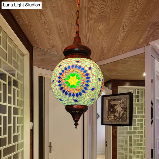 Traditional Green Stained Glass Hanging Pendant Light For Living Room