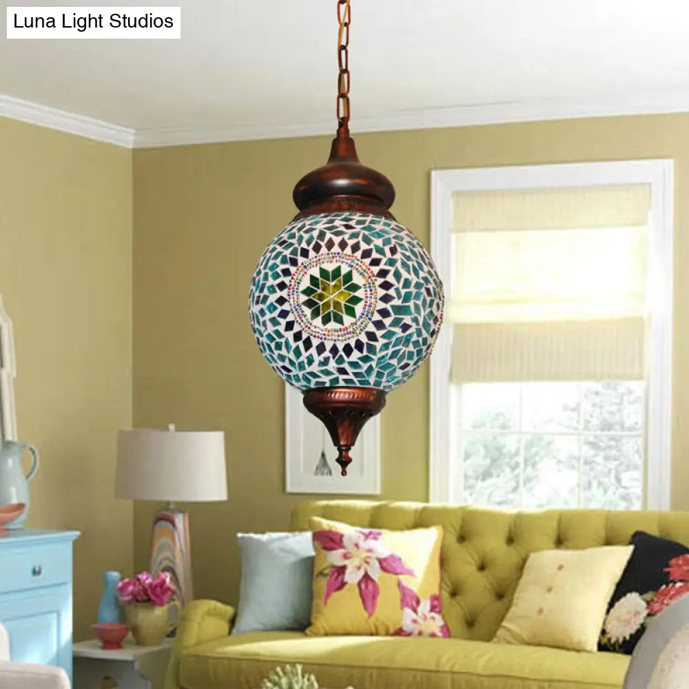 Traditional Green Stained Glass Hanging Pendant Light For Living Room