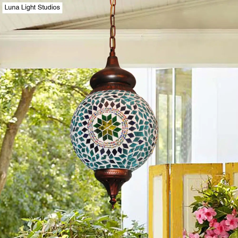 Traditional Green Stained Glass Hanging Pendant Light For Living Room