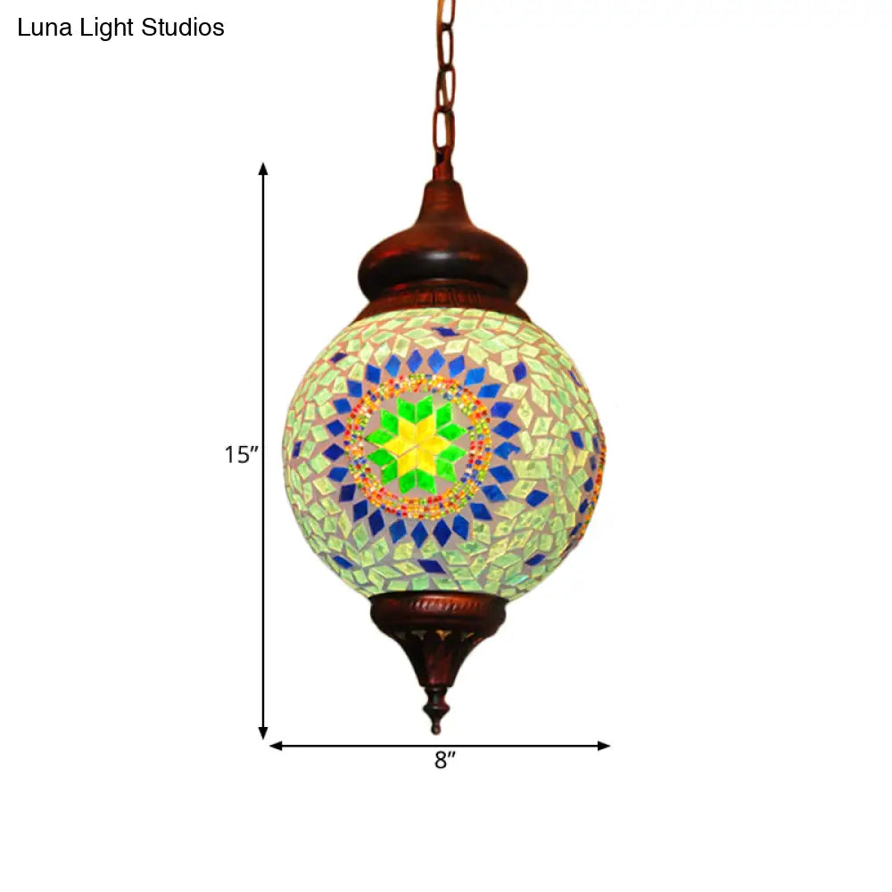 Traditional Green Stained Glass Hanging Pendant Light For Living Room