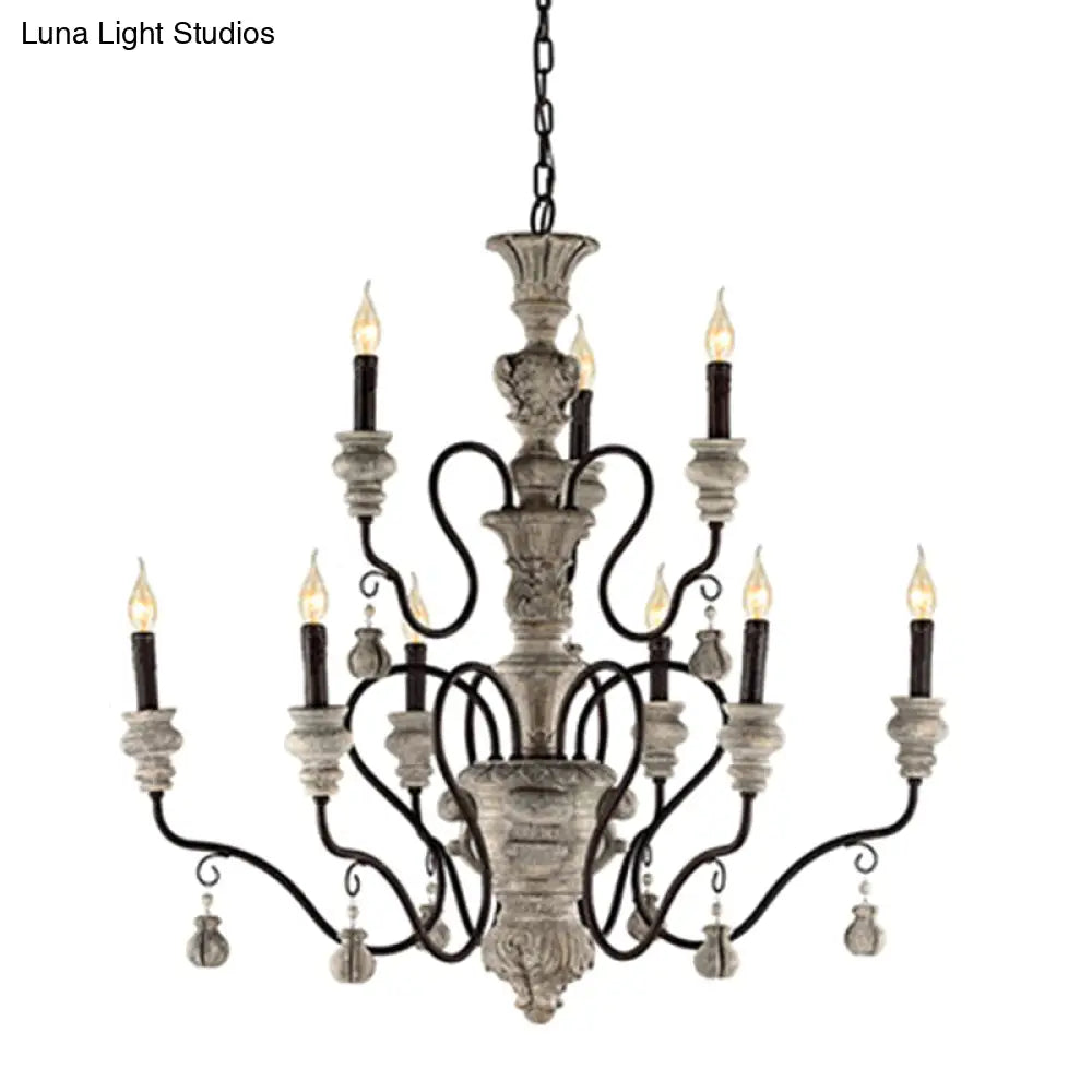 Traditional Grey Resin Chandelier Candelabra Ceiling Lighting For Your Living Room