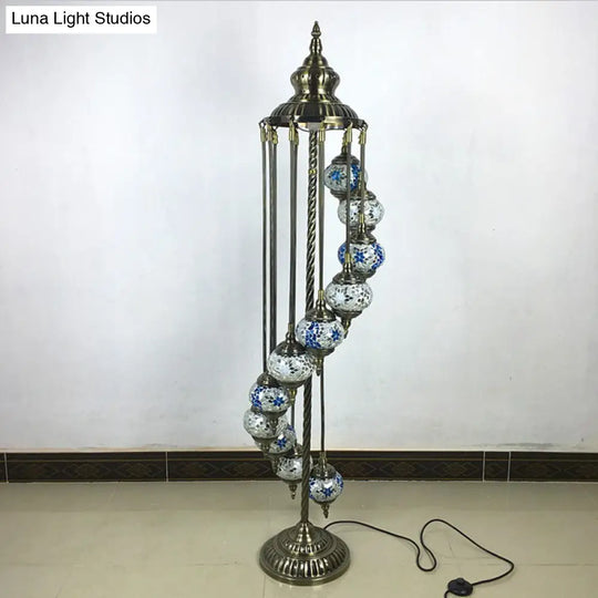 Traditional Hand-Crafted Glass Helical Stand Up Lamp - White/Yellow Reading Floor With 11 Lights