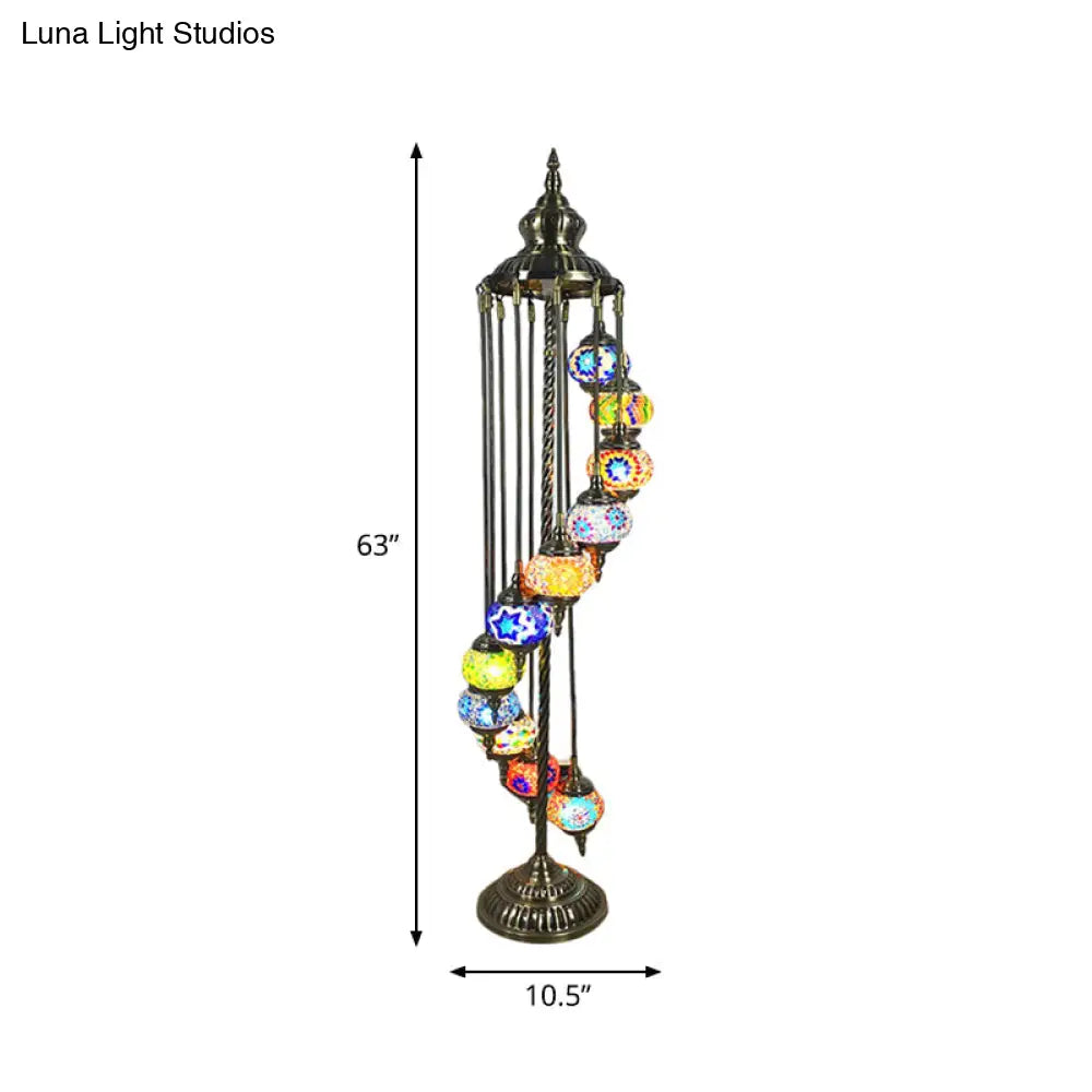 Traditional Hand-Crafted Glass Helical Stand Up Lamp - White/Yellow Reading Floor With 11 Lights