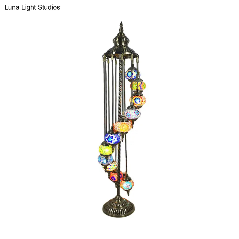 Traditional Hand-Crafted Glass Helical Stand Up Lamp - White/Yellow Reading Floor With 11 Lights