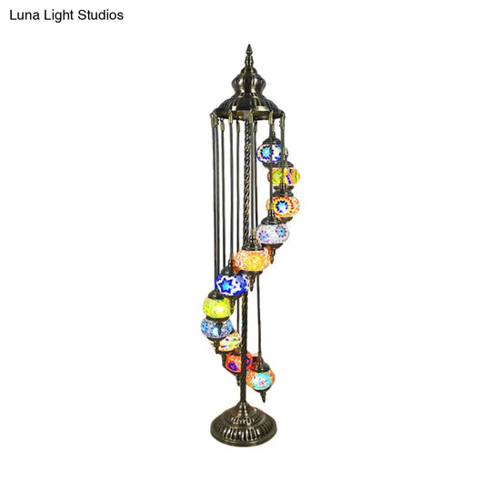 Traditional Hand-Crafted Glass Helical Stand Up Lamp - White/Yellow Reading Floor With 11 Lights