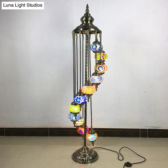 Traditional Hand-Crafted Glass Helical Stand Up Lamp - White/Yellow Reading Floor With 11 Lights