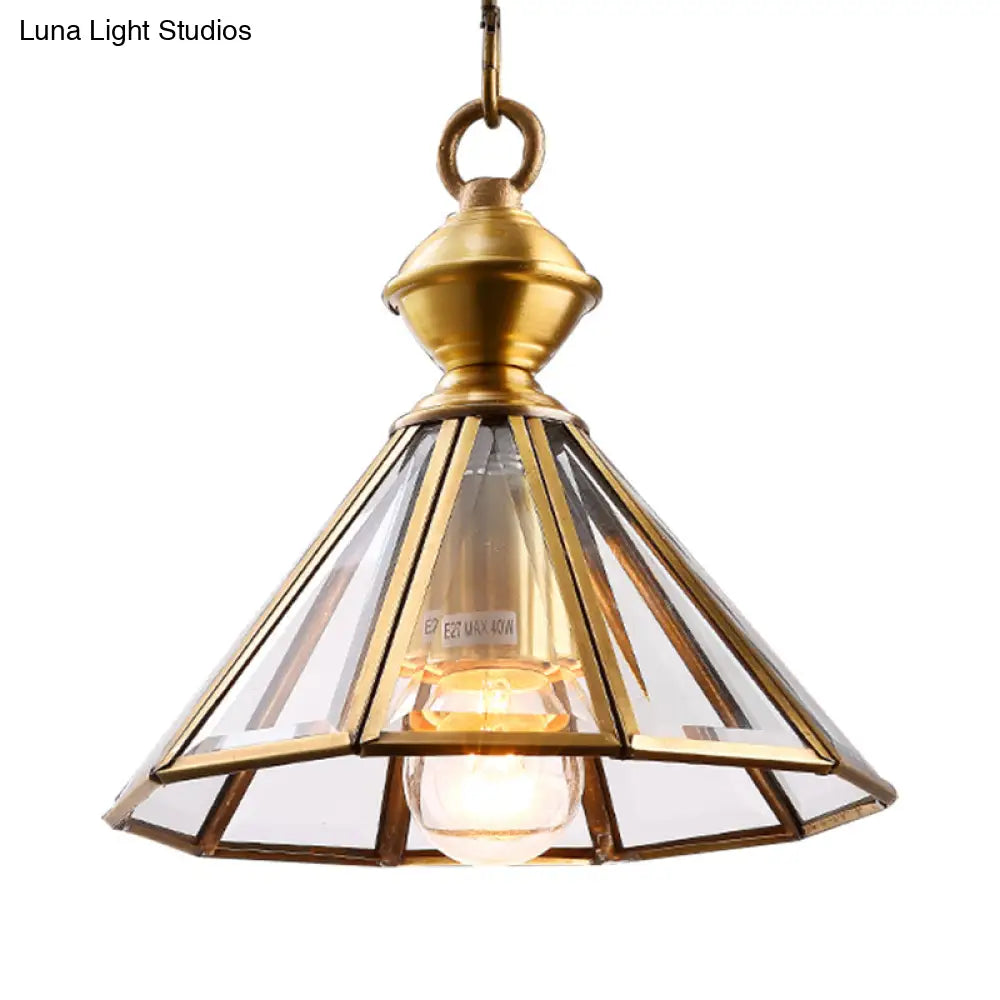 Traditional Hanging Ceiling Light With Clear Glass Shade - Cone Pendant Lamp For Living Room