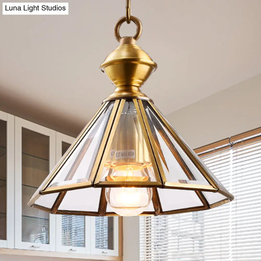 Traditional Hanging Ceiling Light With Clear Glass Shade - Cone Pendant Lamp For Living Room