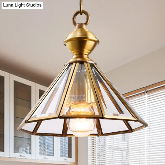 Traditional Hanging Ceiling Light With Clear Glass Shade - Cone Pendant Lamp For Living Room