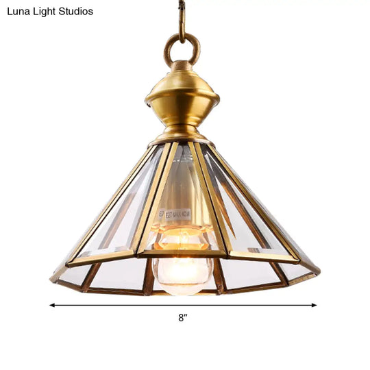 Traditional Hanging Ceiling Light With Clear Glass Shade - Cone Pendant Lamp For Living Room