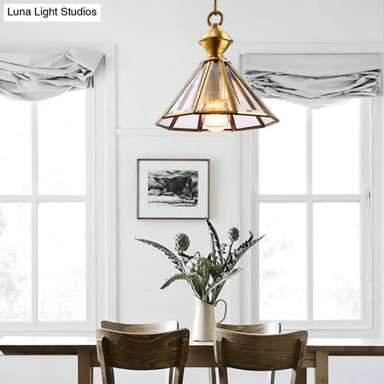 Traditional Hanging Ceiling Light With Clear Glass Shade - Cone Pendant Lamp For Living Room