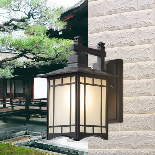 Traditional House Wall Sconce - Single Mounted Light With Frost Glass Shade Black