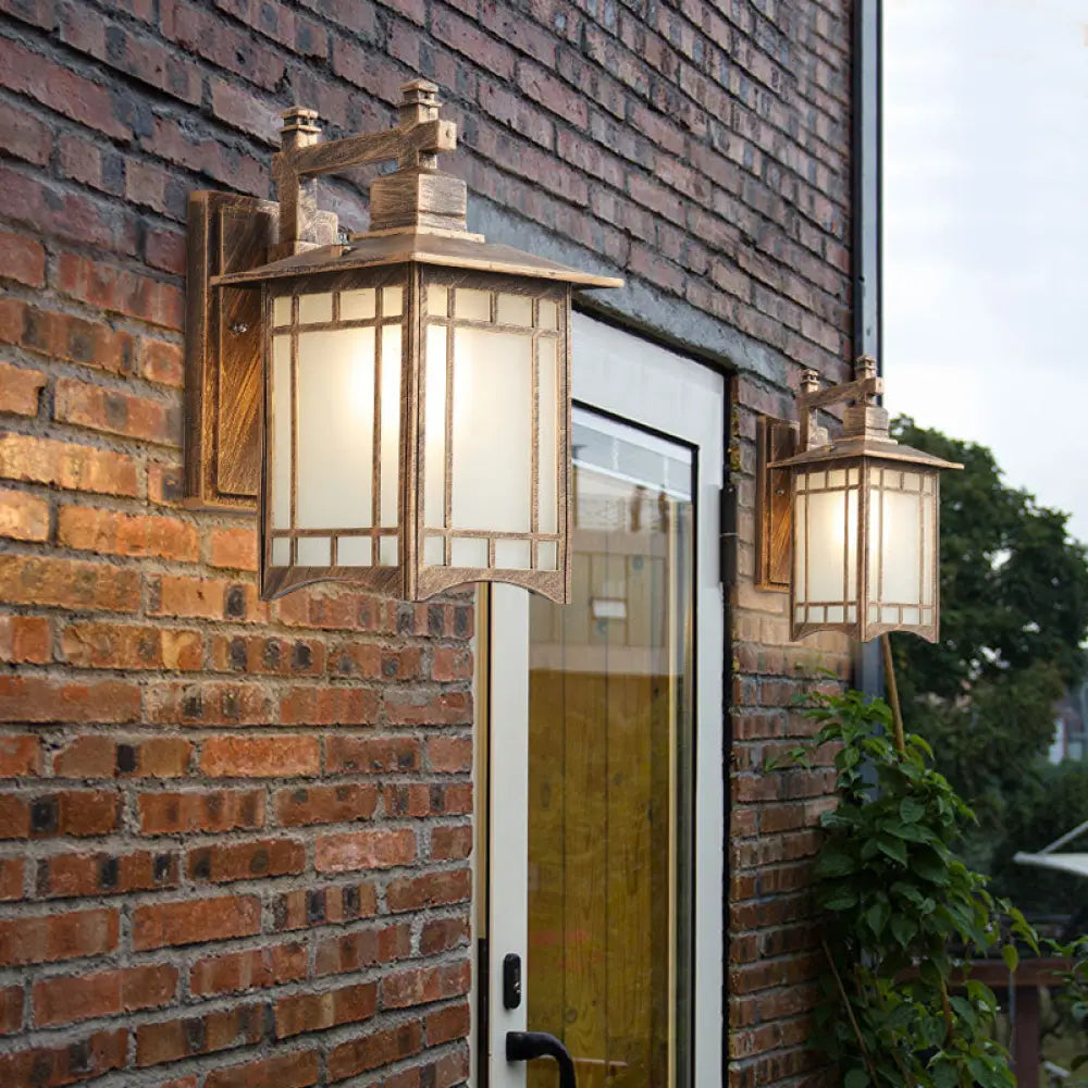 Traditional House Wall Sconce - Single Mounted Light With Frost Glass Shade Bronze