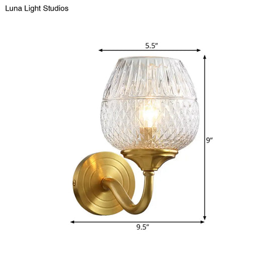 Traditional Indoor Brass Wall Sconce With Clear Latticed Glass Shade