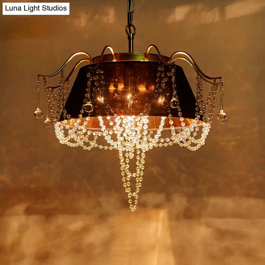 Traditional Iron Chandelier - Flared Pendant With Crystal Droplet 4-Light Black Ceiling Light