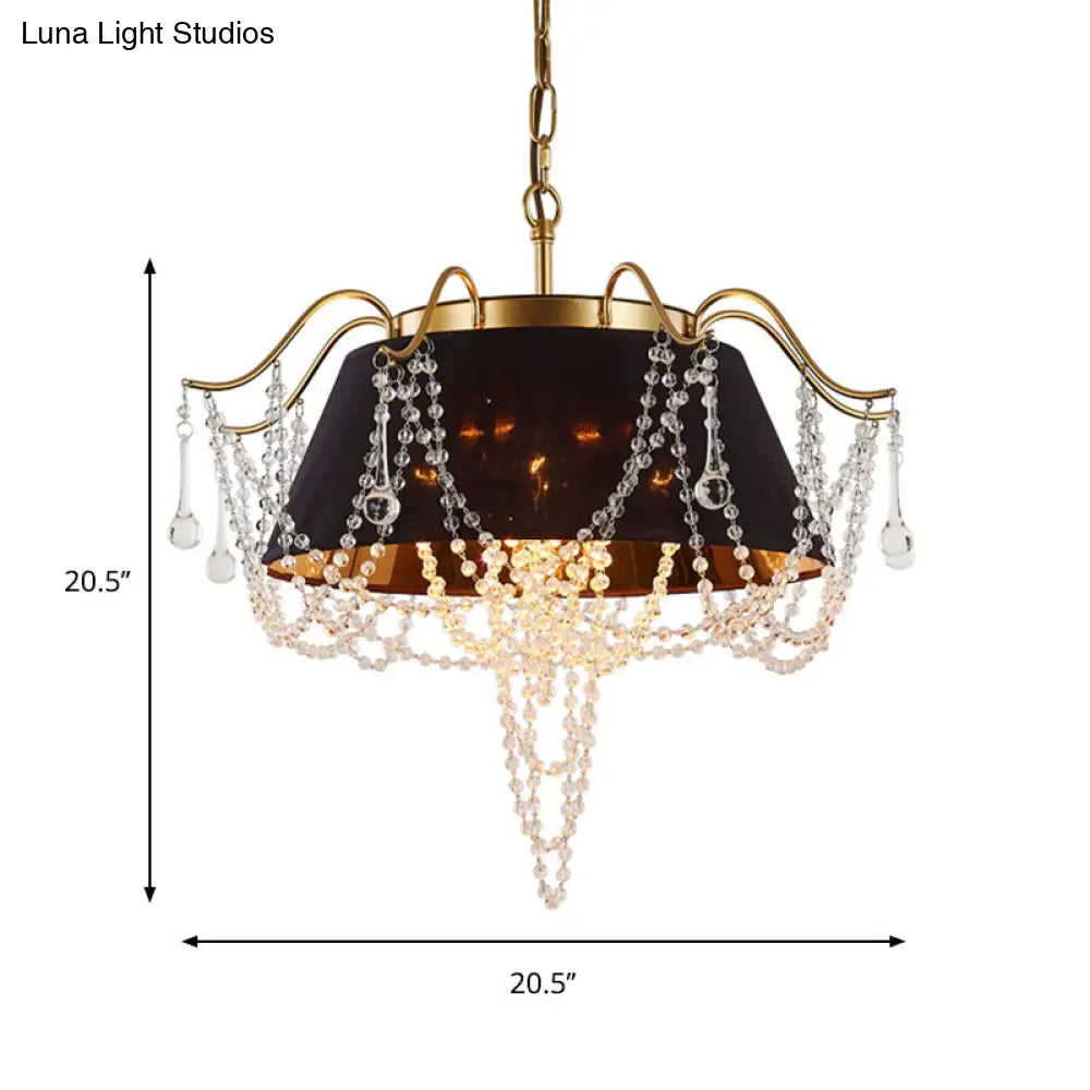 Traditional Iron Chandelier - Flared Pendant With Crystal Droplet 4-Light Black Ceiling Light