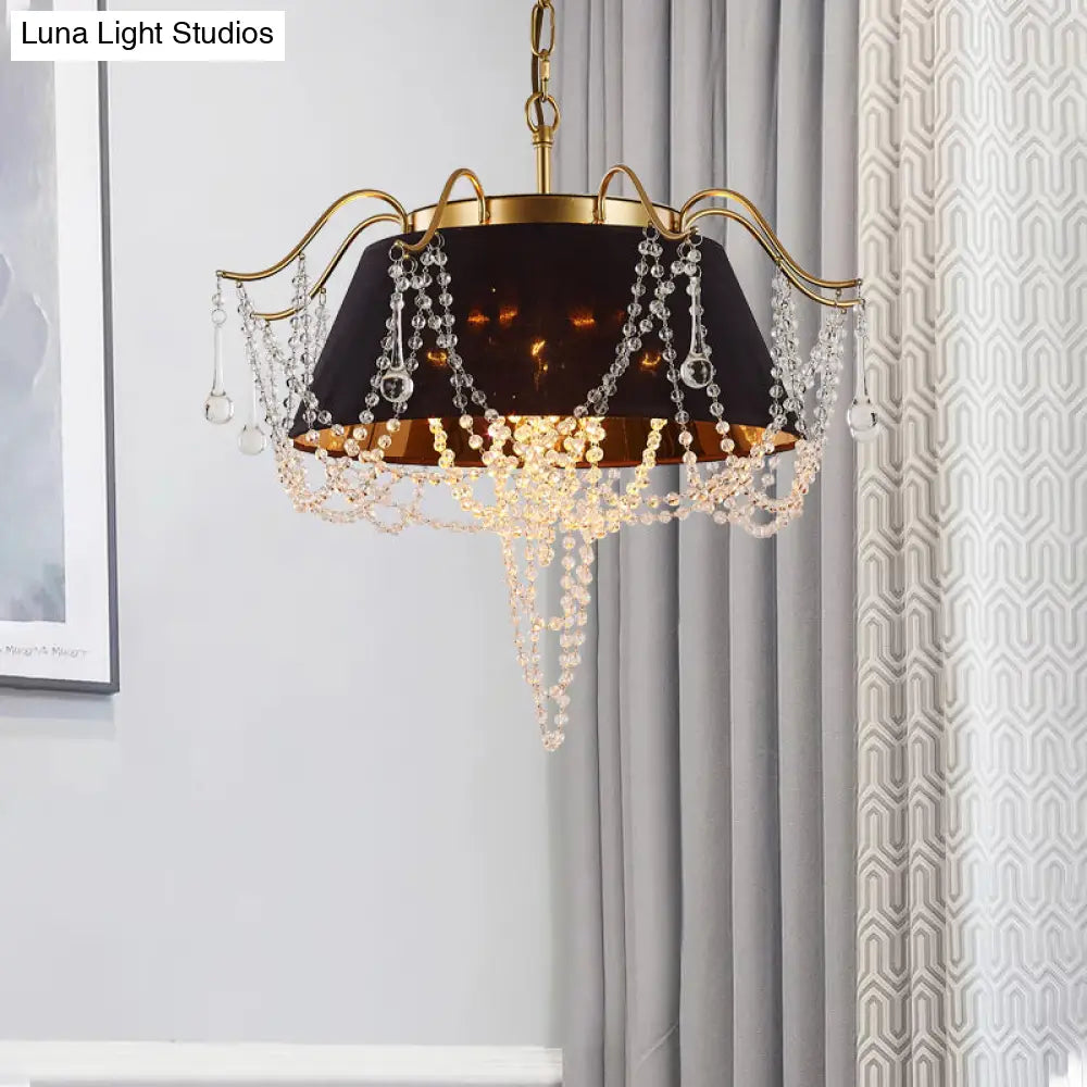 Traditional Iron Chandelier - Flared Pendant With Crystal Droplet 4-Light Black Ceiling Light