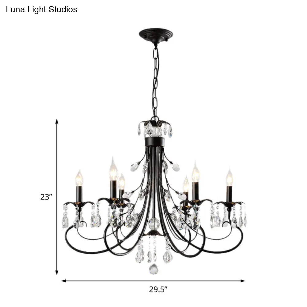 Traditional Iron Tiered Candle Chandelier Pendant With Crystal Drops - 6/8/12 Lights Black Hanging