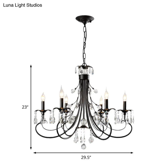 Traditional Iron Tiered Candle Chandelier Pendant With Crystal Drops - 6/8/12 Lights Black Hanging