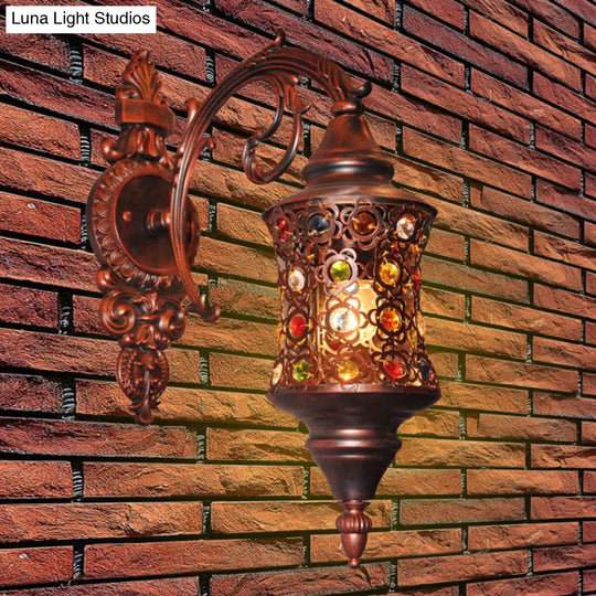 Traditional Iron Wall Lamp With Crystal Bead And Copper Finish - Perfect For Hallways