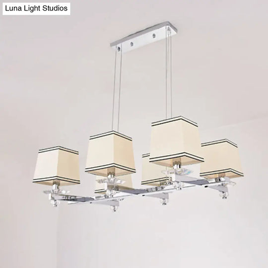 Traditional Island Pendant Light Kit - Square White Fabric 6/8 Lights Ideal For Dining Rooms