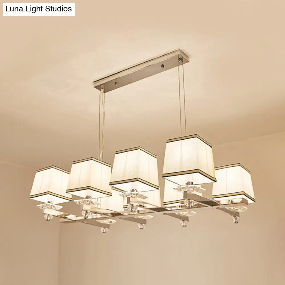 Traditional Island Pendant Light Kit - Square White Fabric 6/8 Lights Ideal For Dining Rooms