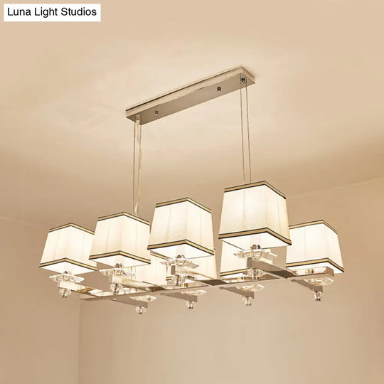 Traditional Island Pendant Light Kit - Square White Fabric 6/8 Lights Ideal For Dining Rooms