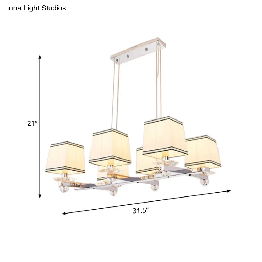 Traditional Island Pendant Light Kit - Square White Fabric 6/8 Lights Ideal For Dining Rooms