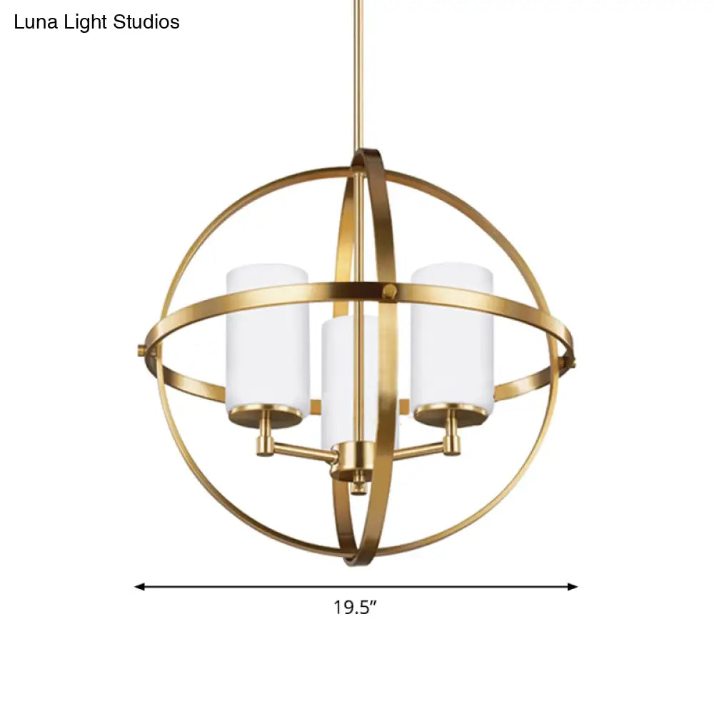 Traditional Ivory Glass Pendant Chandelier With Brass Hanging Fixture - Globe Living Room Lighting