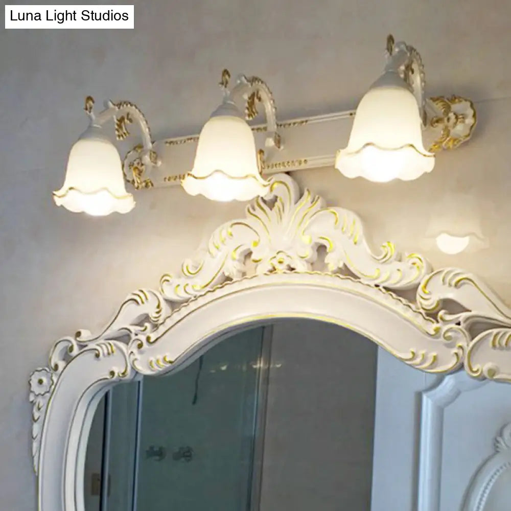 Traditional Ivory Glass Wall Sconce With Ruffled Trim - Bell Bathroom Light Fixture