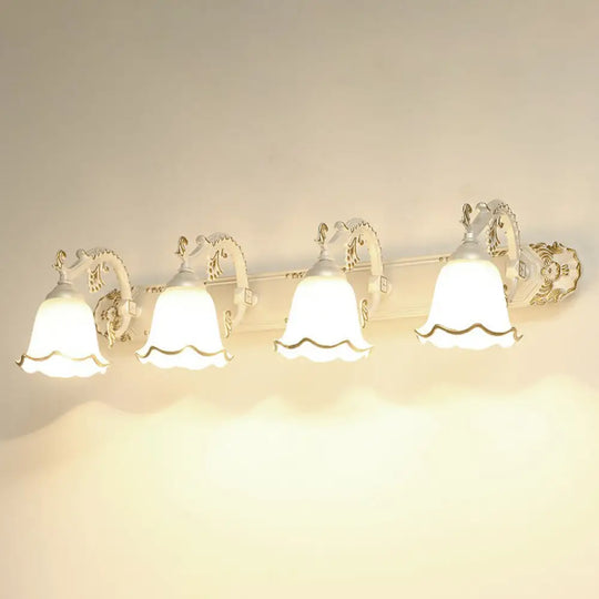 Traditional Ivory Glass Wall Sconce With Ruffled Trim - Bell Bathroom Light Fixture 4 / White