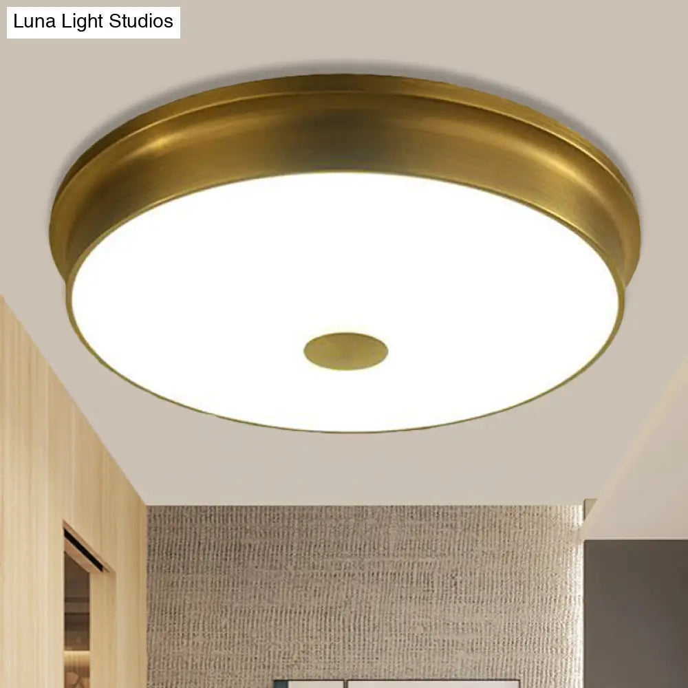 Traditional Led Bedroom Ceiling Light In Black/Gold With Round White Glass Flush Fixture Multiple