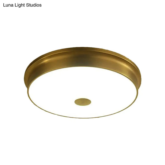 Traditional Led Bedroom Ceiling Light In Black/Gold With Round White Glass Flush Fixture Multiple