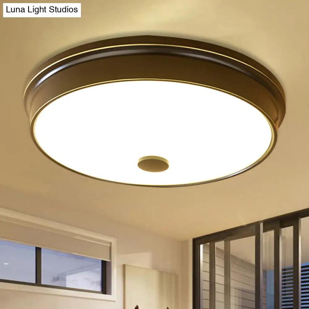 Traditional Led Bedroom Ceiling Light In Black/Gold With Round White Glass Flush Fixture Multiple