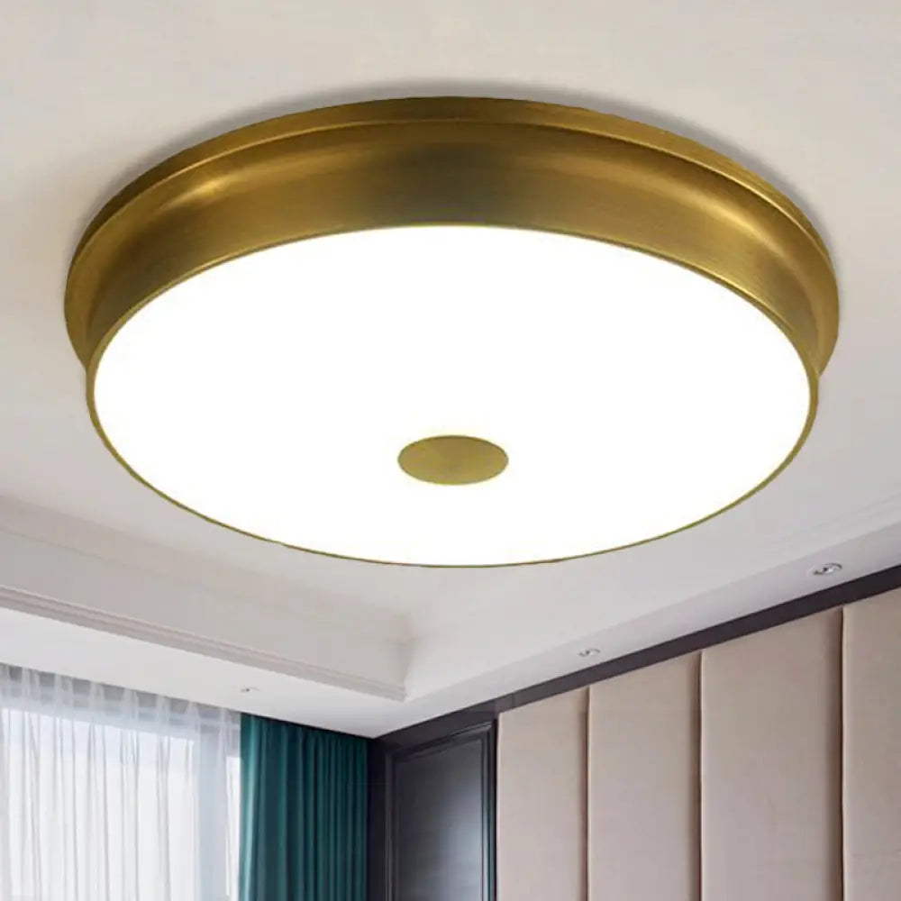 Traditional Led Bedroom Ceiling Light In Black/Gold With Round White Glass Flush Fixture Multiple