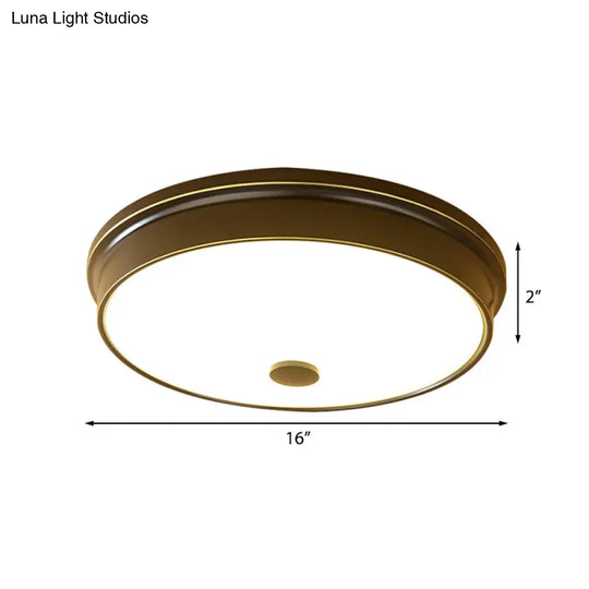 Traditional Led Bedroom Ceiling Light In Black/Gold With Round White Glass Flush Fixture Multiple