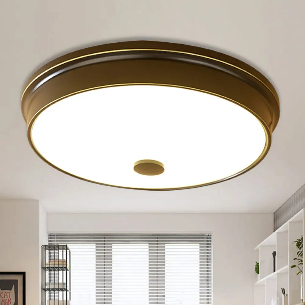 Traditional Led Bedroom Ceiling Light In Black/Gold With Round White Glass Flush Fixture Multiple