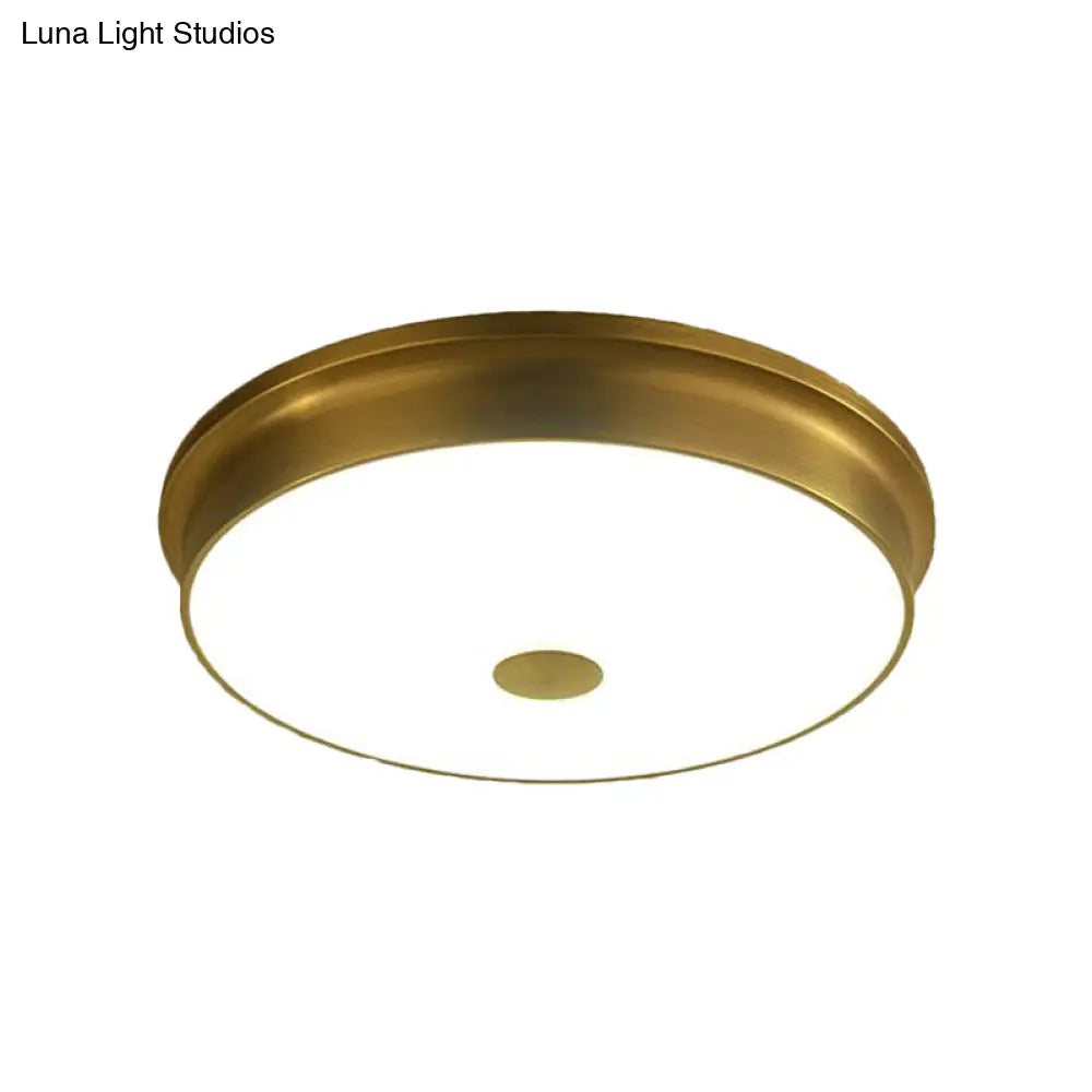 Traditional Led Bedroom Ceiling Light In Black/Gold With Round White Glass Flush Fixture Multiple