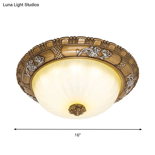 Traditional Led Ceiling Mounted Bedroom Light In Brown With Bowl Shade Tan Glass - Available