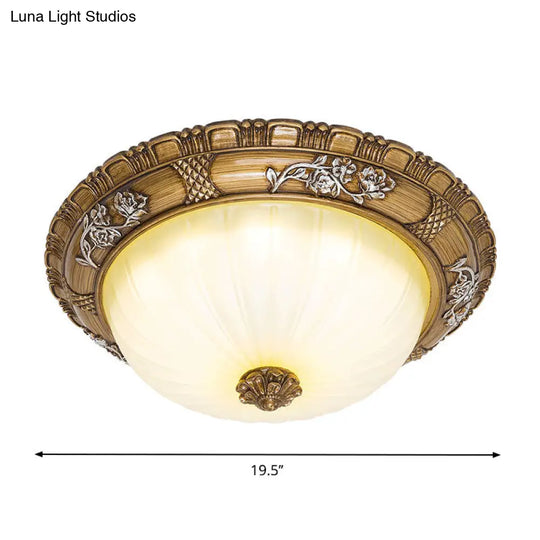 Traditional Led Ceiling Mounted Bedroom Light In Brown With Bowl Shade Tan Glass - Available