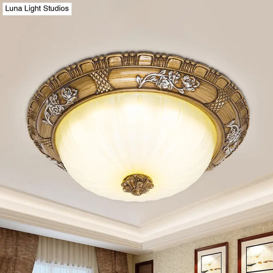 Traditional Led Ceiling Mounted Bedroom Light In Brown With Bowl Shade Tan Glass - Available