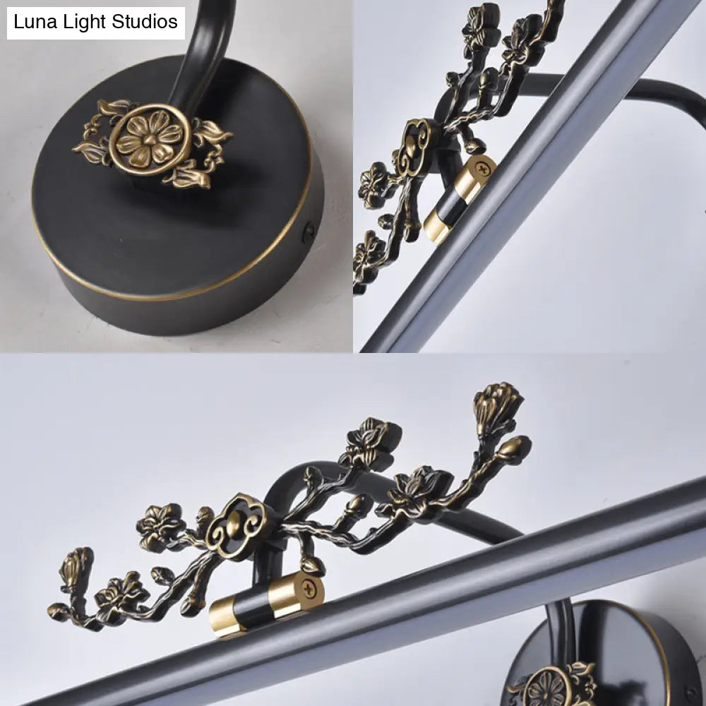 Traditional Led Metal Sconce Vanity Light In Black/Antique Brass - Sizes 14/18/23 For Bathroom