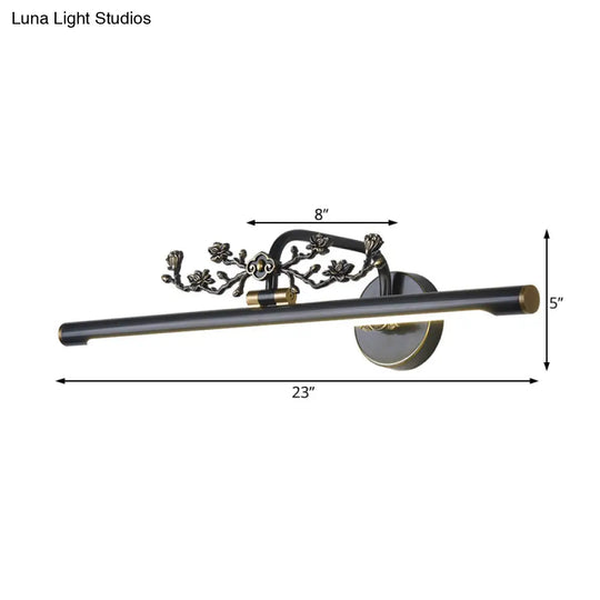 Traditional Led Metal Sconce Vanity Light In Black/Antique Brass - Sizes 14/18/23 For Bathroom