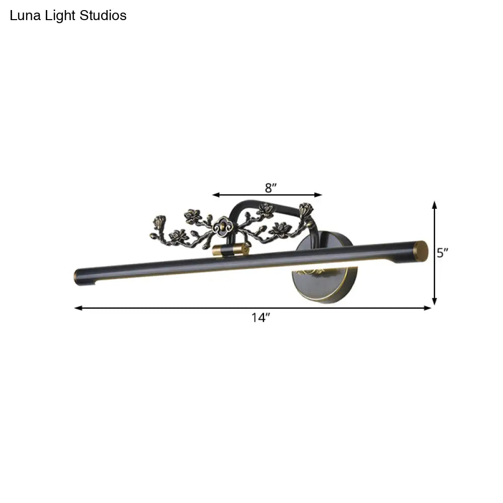 Traditional Led Metal Sconce Vanity Light In Black/Antique Brass - Sizes 14/18/23 For Bathroom