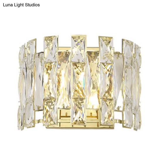 Traditional Led Wall Sconce With Clear Crystal Half Cylinder And 2 Heads 7.5/10 Width