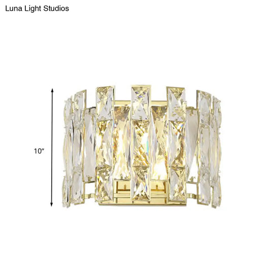 Traditional Led Wall Sconce With Clear Crystal Half Cylinder And 2 Heads 7.5/10 Width