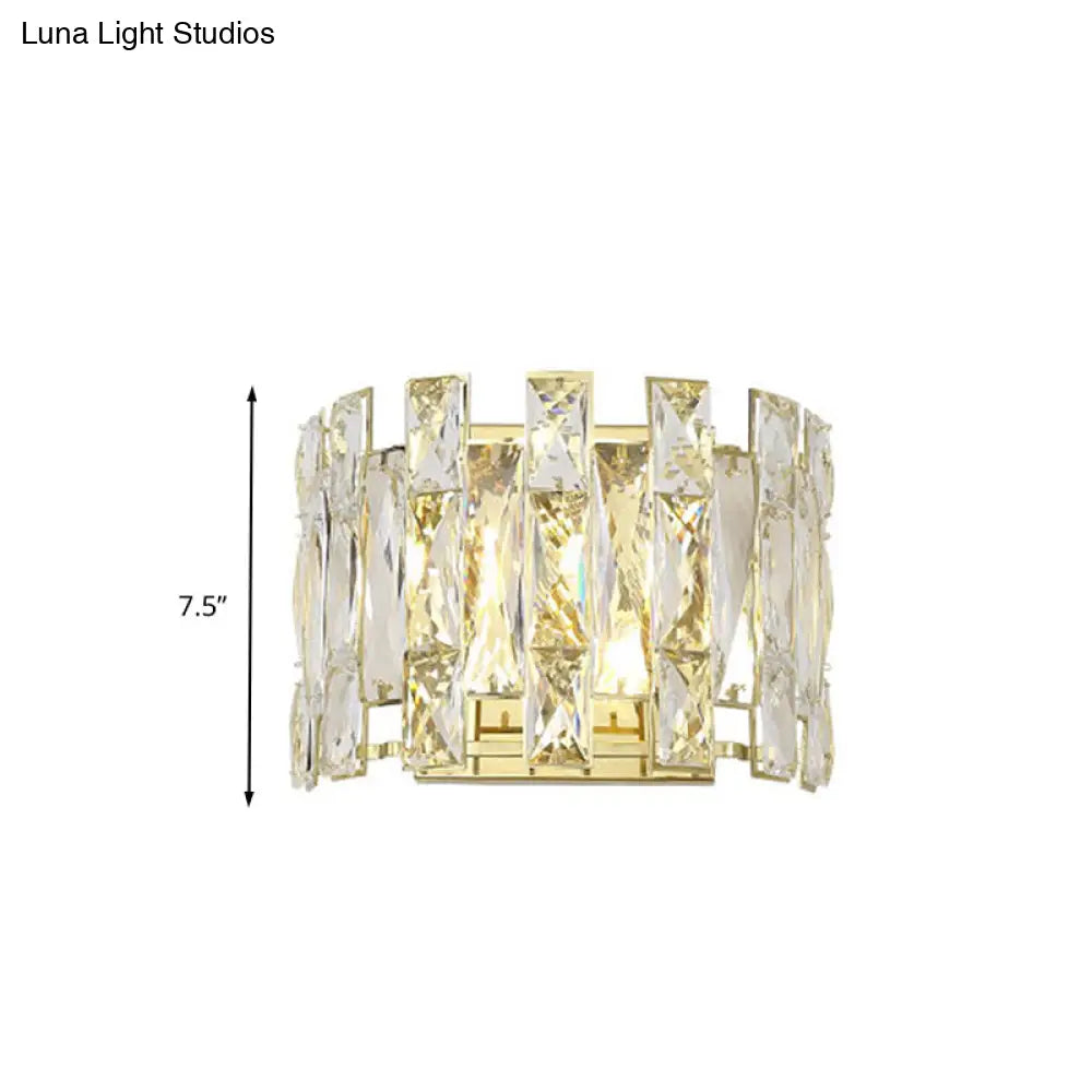 Traditional Led Wall Sconce With Clear Crystal Half Cylinder And 2 Heads 7.5/10 Width