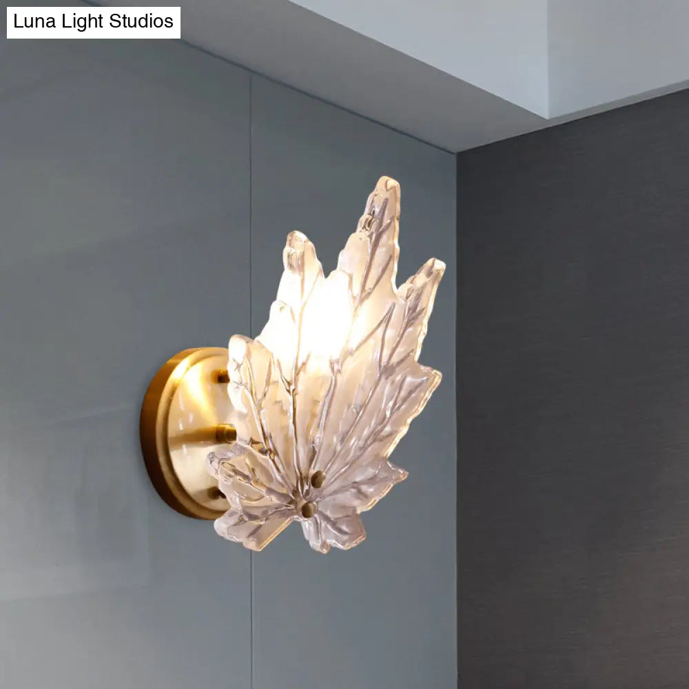 Traditional Led Wall Sconce With Maple Glass Shade For Living Room