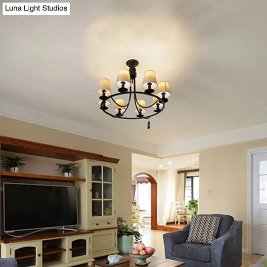 Traditional Living Room Ceiling Chandelier With Bucket Shade Fabric - Elegant Lighting Fixture